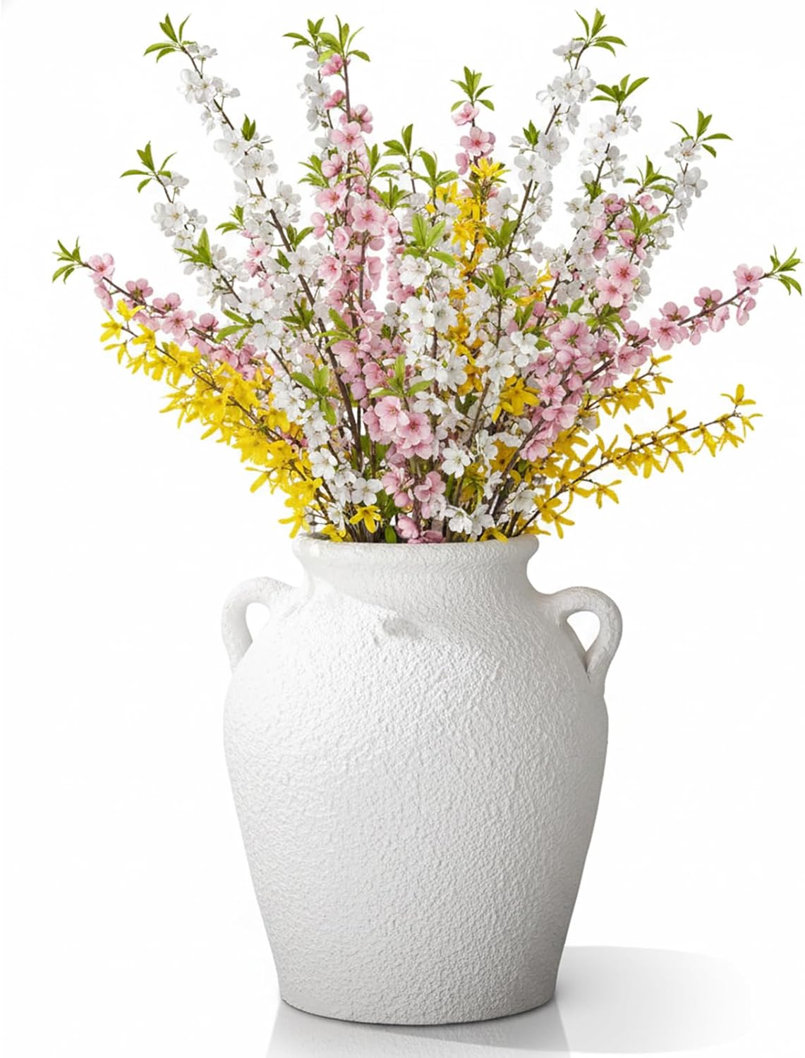 Mimorou Ceramic Vase with Handles 11 Inch Rustic Vintage Farmhouse Decorative Flower Vase Textured Pottery Decor for Pampas Grass Dried Flowers Home Table Centerpiece(White)