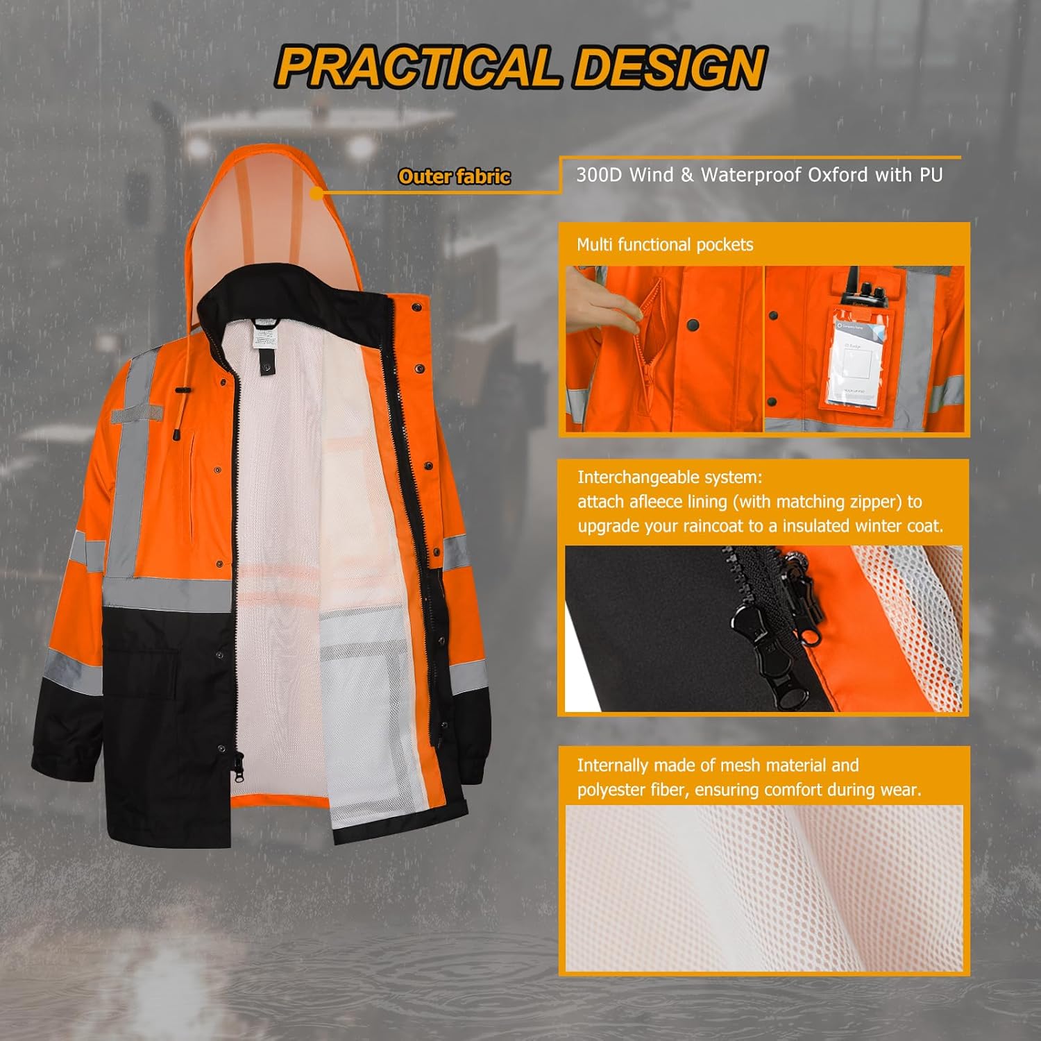 Granuton HI Vis Rain Jacket,High vis rain jacket for men women