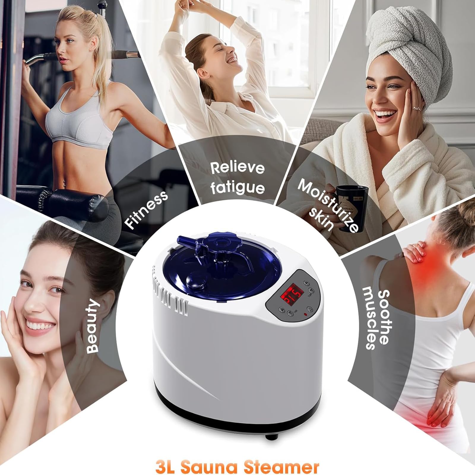 Vaporizador de sauna portátil de 3 litros para uso doméstico, generador de spa personal con control remoto inalámbrico, niveles de calefacción ajustables de 1 a 9 y temporizador de 5 a 95 minutos para