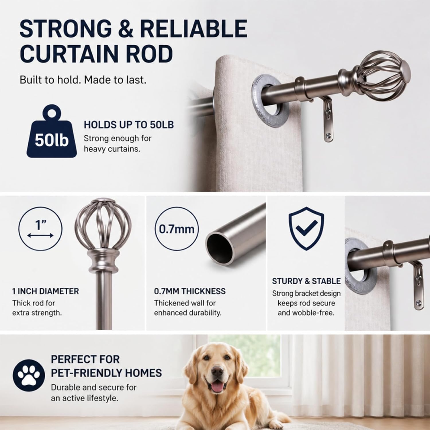 Sand Nickel Curtain Rods for Windows 30-144 Inch Adjustable Heavy Duty Metal,1 Inch Pipe Decorative Modern Rustic Blackout Drapery Rods with Twisted Cage Finials