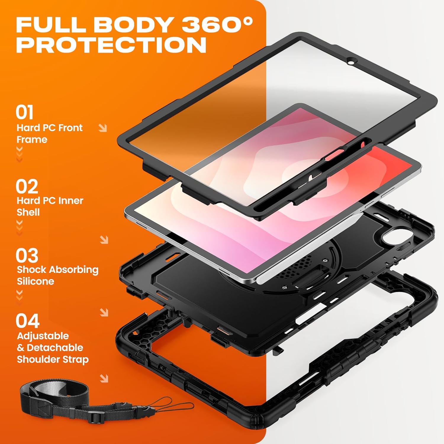 SEYMAC stock Case for Samsung Galaxy Tab S11 5G Tablet Case 11'' Protective with Screen Protector, Pen Holder, 360 Rotate Stand, Hand Strap, Shoulder Strap, Black1