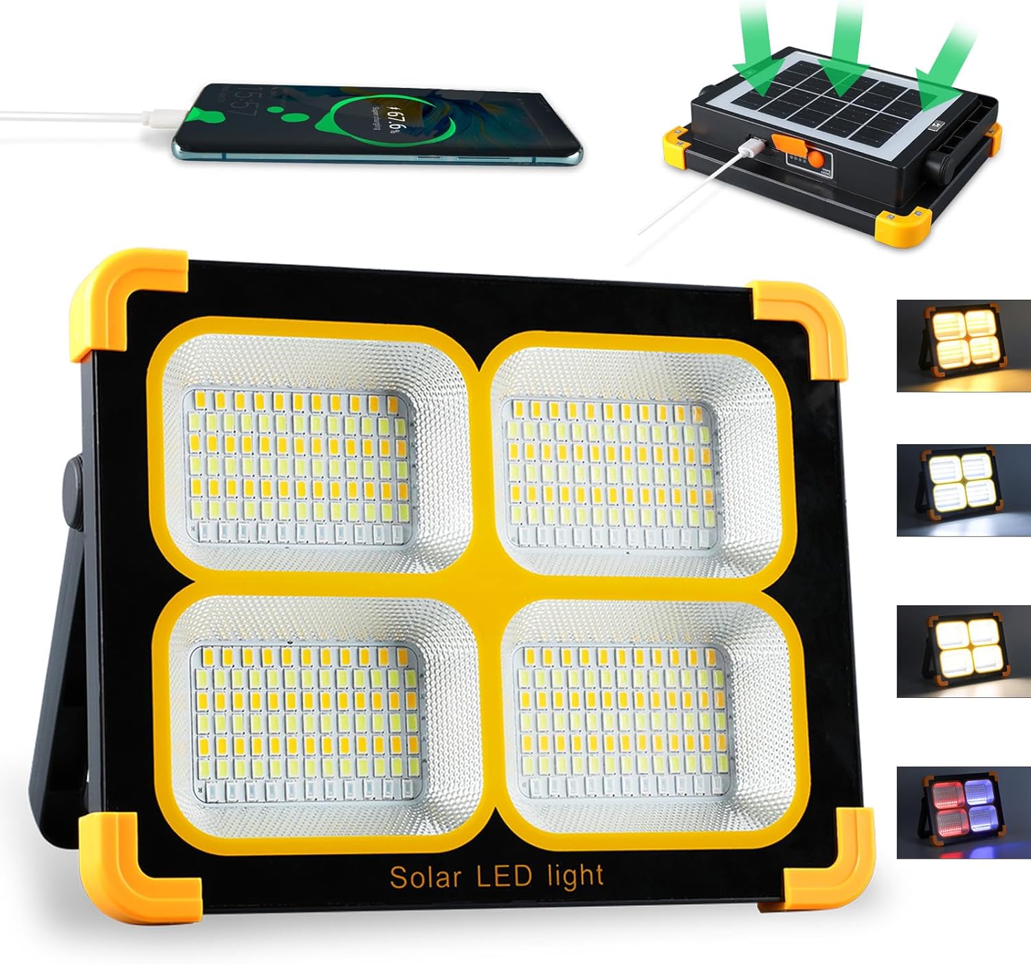 Multifunction 10000LM Rechargeable Work Light Solar Magnetic Portable Flood Light with Rotatable Stand 4 Mode Waterproof LED Work Light for Camping Garage Underhood Outdoor Emergency Power Bank 100W