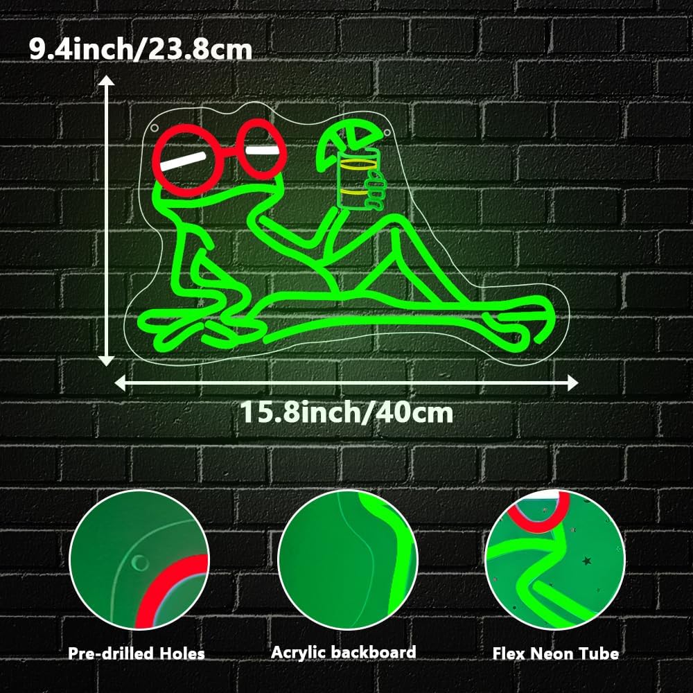 Frog Beer Neon Sign, Funny Bar Led Neon Signs for Wall Decor Dimmable Frog Beer Light Up Sign Light for Bedroom Bar Pub Night Club Home Man Cave Birthday Party Decoration Gift USB Powered(15.8"*9.4")