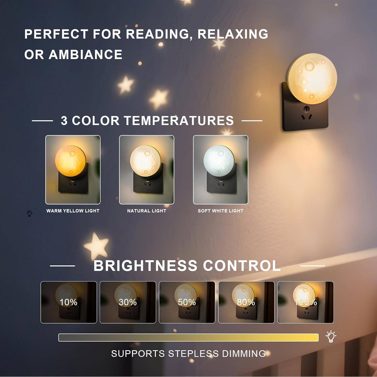 Moon Night Light Plug in Wall, Dimmable LED Lunar Lamp with 3 Color Lighting & Timer, Decorative Wall Night Light for Kids Adults Bedroom Bathroom Hallway Home Decor
