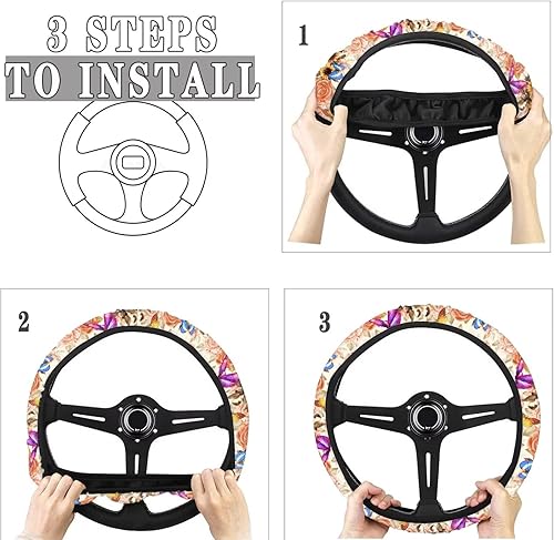Miniatura 5 de Fundas para volante con diseño de mariposa floral, seguras, antideslizantes, universales de 15 pulgadas, protección para todo tipo de clima,
