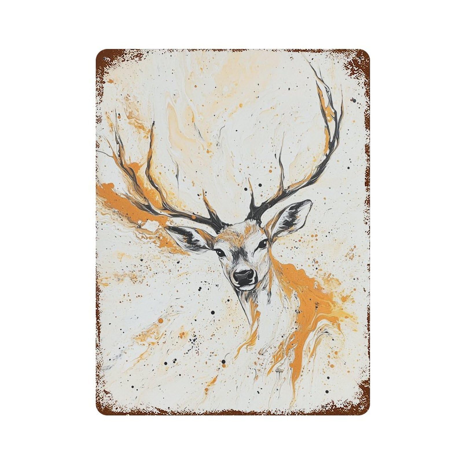 Retro Metal Sign with Abstract Deer Painting Artwork-1 Design 15.7"x11.8", for Farmhouse, Kitchen And Entryway Decor, Shabby Chic Decor