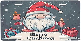 Candle Christmas Santa Front License Plate for Car Designs Stainless License Plate Cover Holder for Men Women Metal Aluminum Decorative Accessory Vanity Tag Standard 6 X 12 Inch (4 Holes)