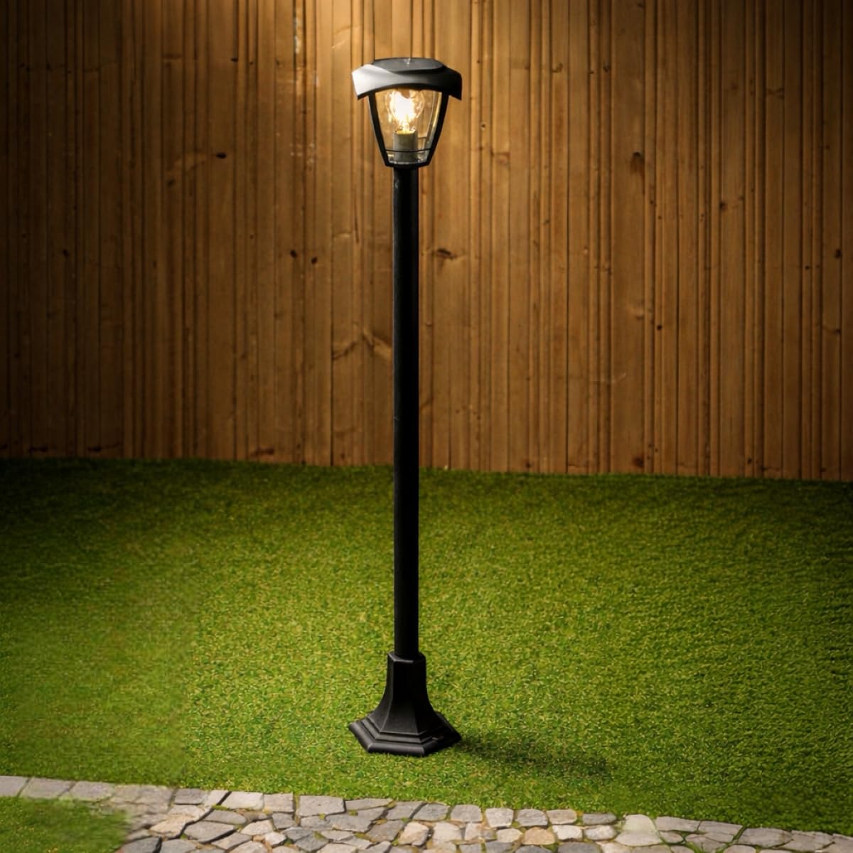 CGC Lighting Lara Black Solar Outdoor Post Light Bollard Traditional Filament LED Warm White Light IP44
