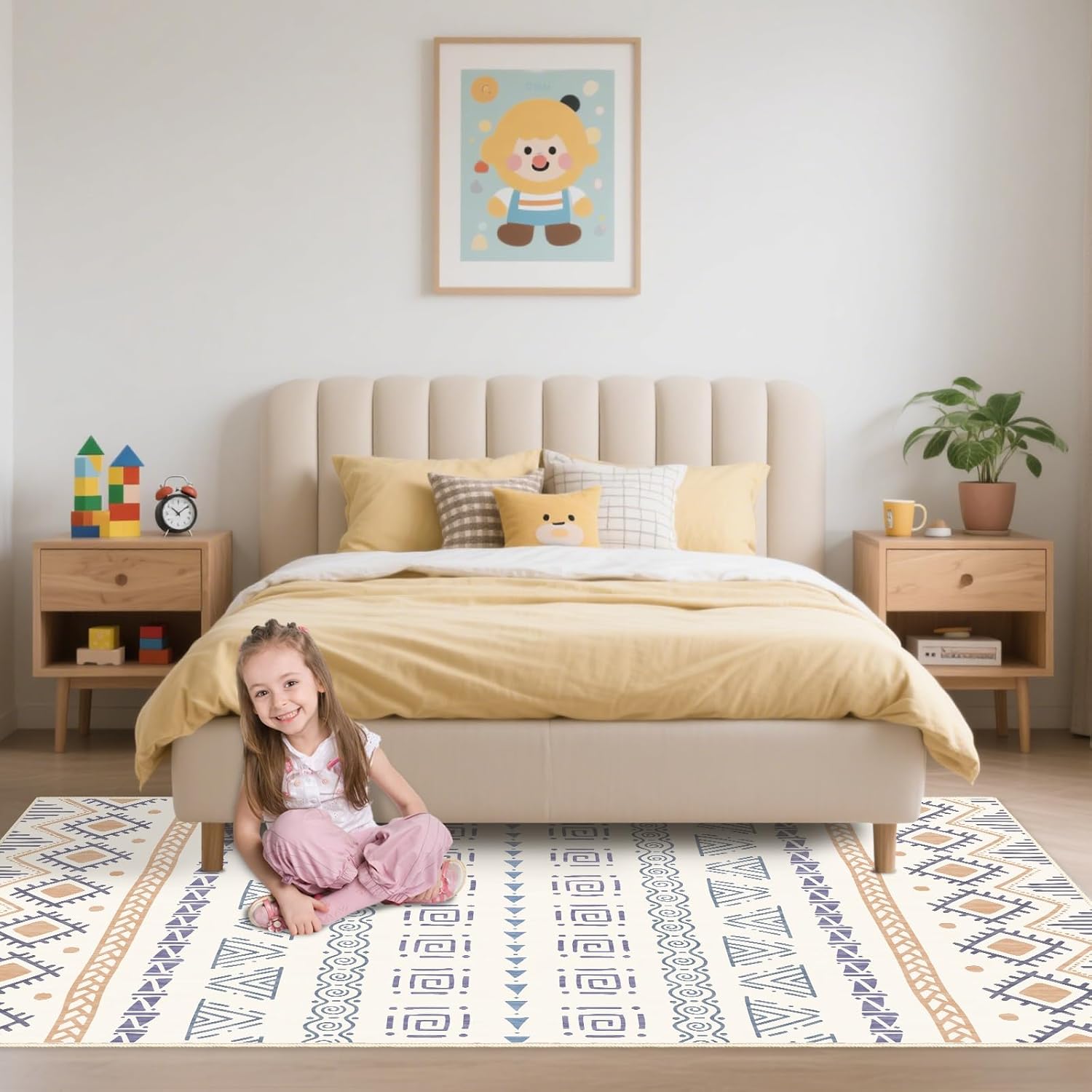 Washable 3x5 Modern Purple Neutral Area Rugs Non Slip Low Pile Indoor Floor Small Carpet for Living Room Bedroom Dinning Room Kitchen