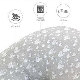 Pregnancy Pillow Cover U-Shaped (ONLY Pillowcase), Super Soft Replacement Cover for Maternity Pillow, Full Body Asymmetric Pregnancy Pillow Case, Universal Fit, Grey Hearts Print