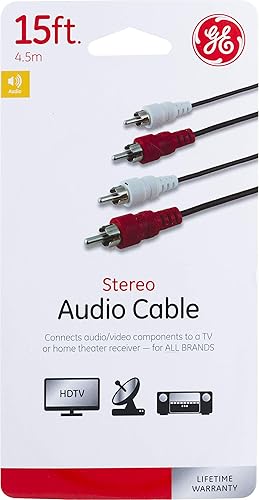 Vista 8 de GE Cable de audio estéreo, conectores estilo RCA de 2 machos a 2 machos, para receptores de TV, VCR, DVD, satélite y cine en casa, 33571