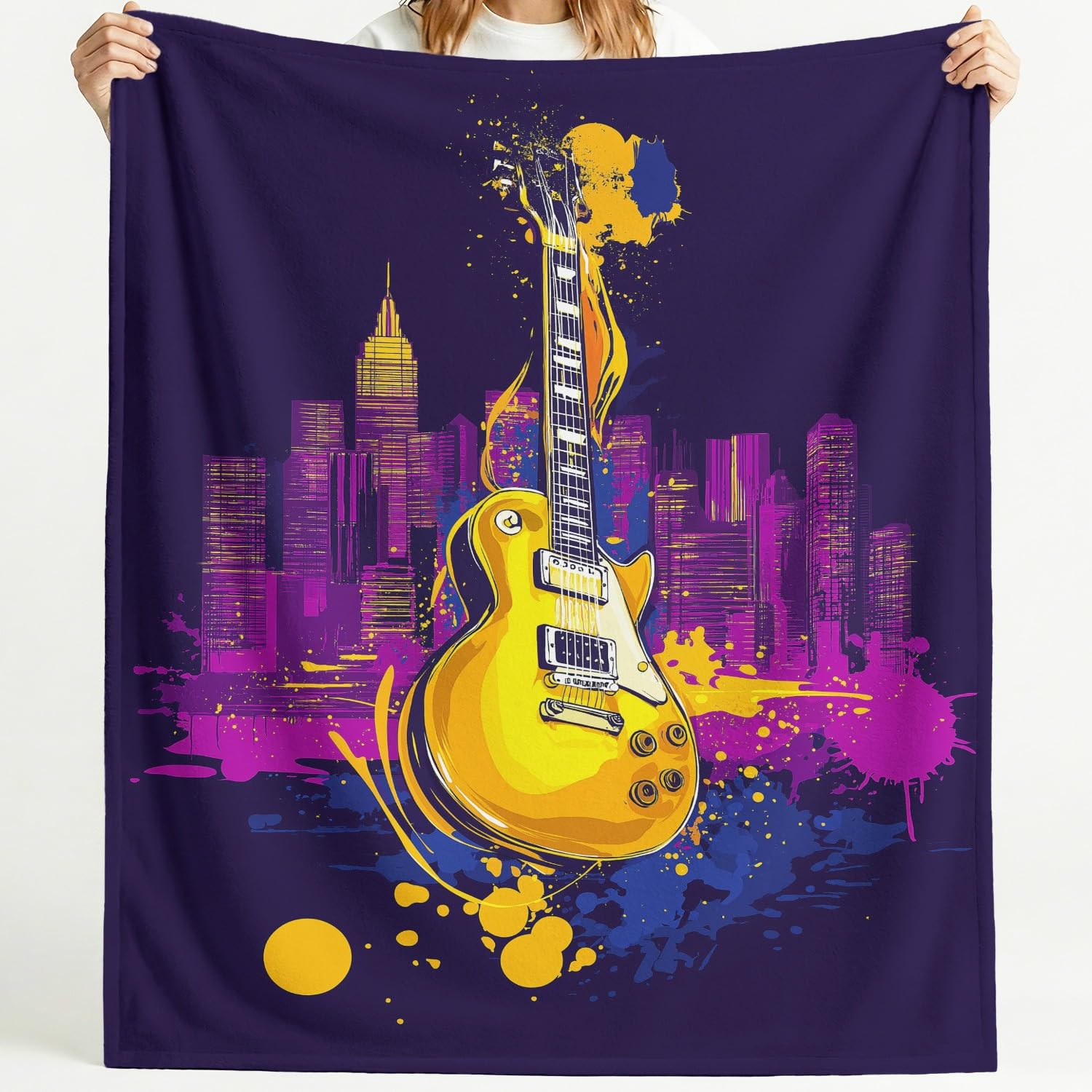 Coperta in flanella con musica rock, Urban Dynamic chitarra elettrica, morbida, per letto, divano, divano, coperta soffice in microfibra, per bambini e adulti, 200 x 200 cm, blu