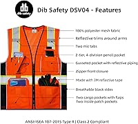 Vista 14 de Dib Safety - Chaleco reflectante amarillo de malla, chaleco de alta visibilidad con bolsillos y cremallera, clase 2 ANSI de alta resistencia, hecho
