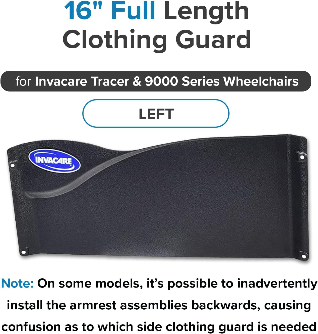 AlveyTech Full Length Clothing Guard for Invacare Tracer & 9000 Series Wheelchairs (Left) - Replacement Black 16" x6-1/2 Wheelchair Under Armrest Guard, Side Specific (1110288)