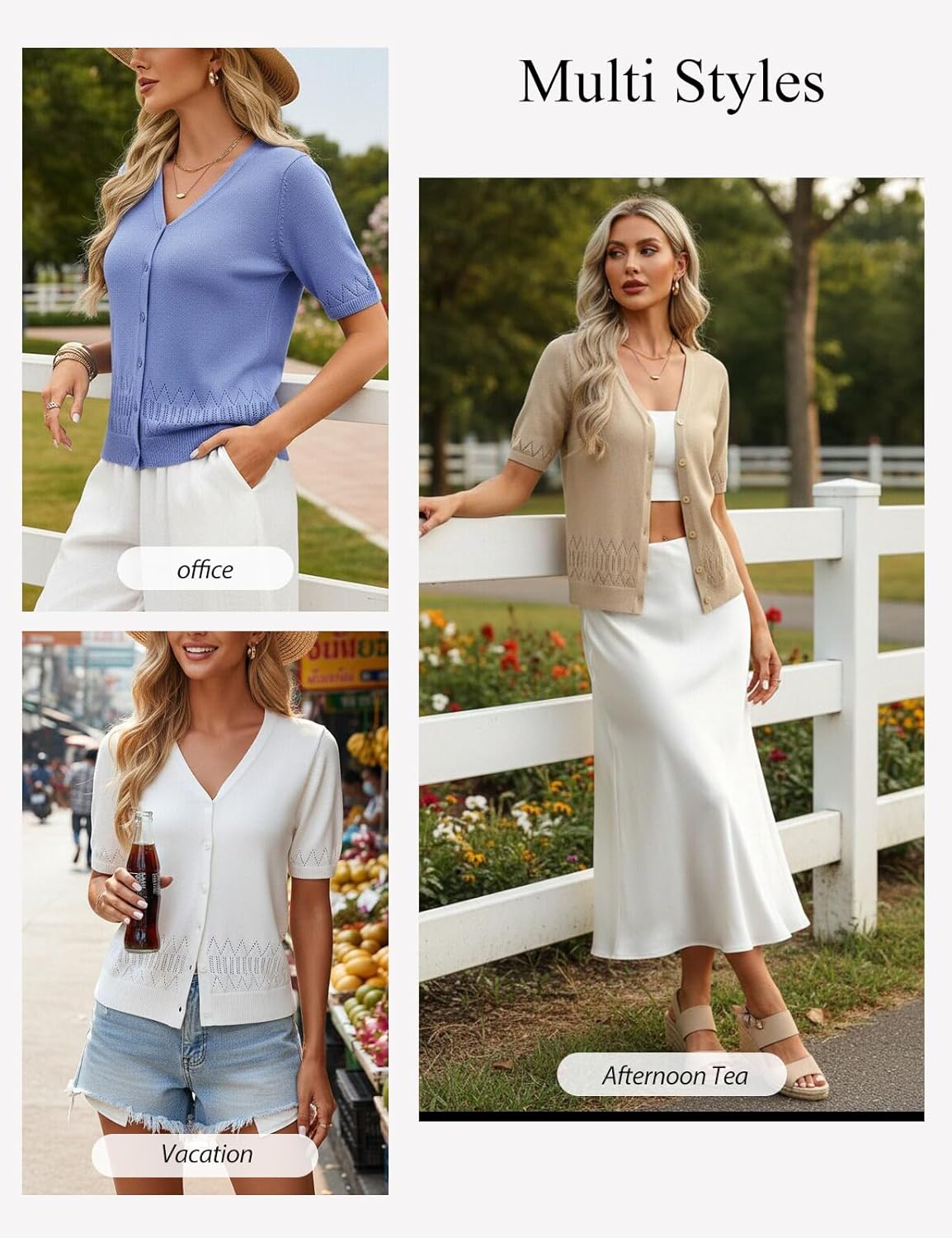 GRACE KARIN Women's Short Sleeve Spring Sweater, Lightweight Cotton Cardigan, Button Up V Neck Dressy Casual Cute Tops - Image 4