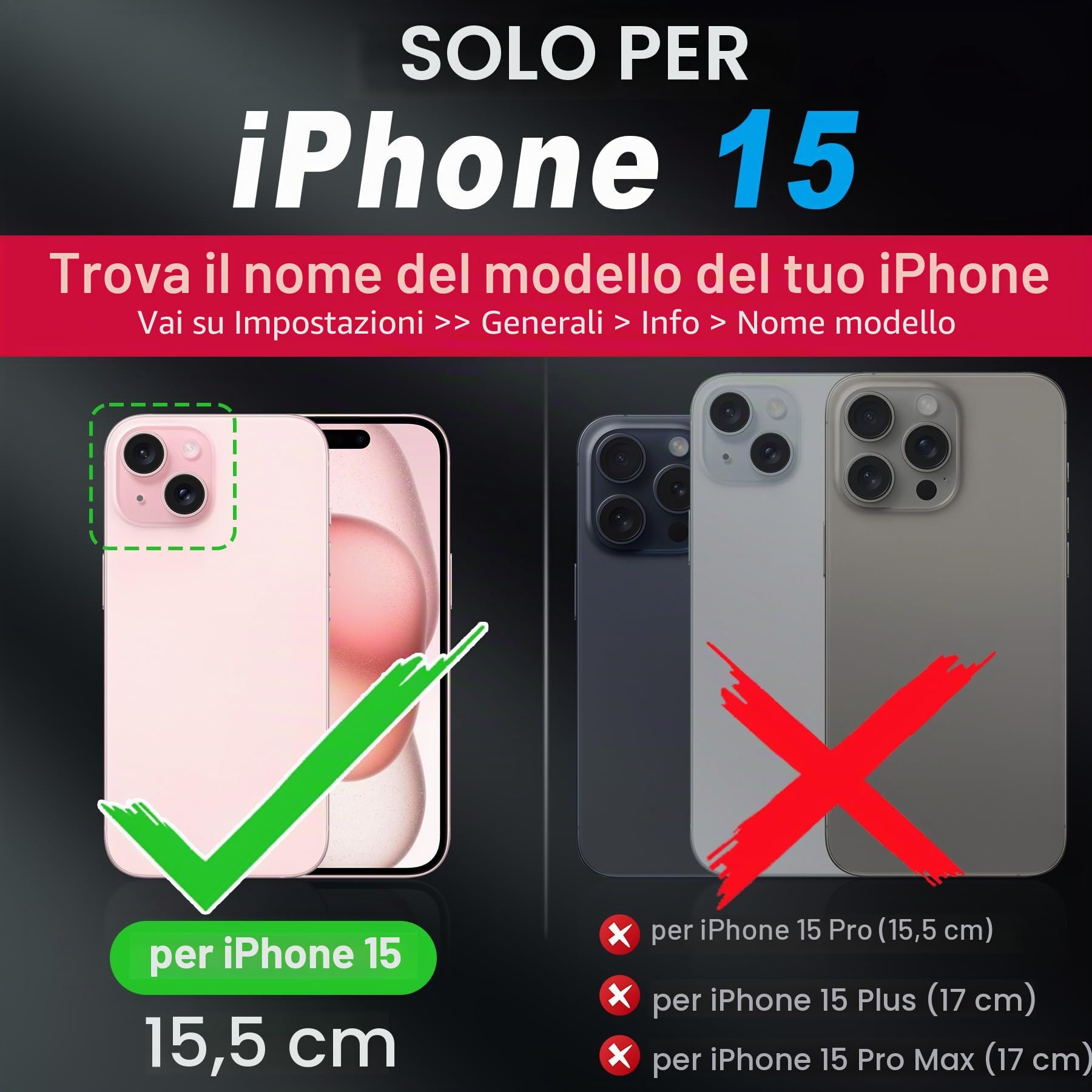SHIELDON Custodia 2 in 1 in Vera Pelle per iPhone 15 6,1" 5G 2023, Nero