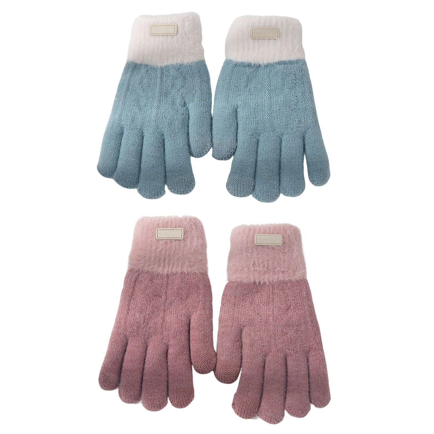 Cynosuretech Unisex Pink 2 Pairs Of Woolen Knitted Gloves, Winter Thickened And Velvet Warm Gloves, Touch Screen Warm Gloves, Women's Outdoor Cold-Proof Gloves