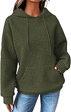 Zeagoo Sweat à Capuche Décontracté à Manches Longues pour Femme Sweatshirt De Sport Uni Haut Gaufré Ample avec Poche S-XXL