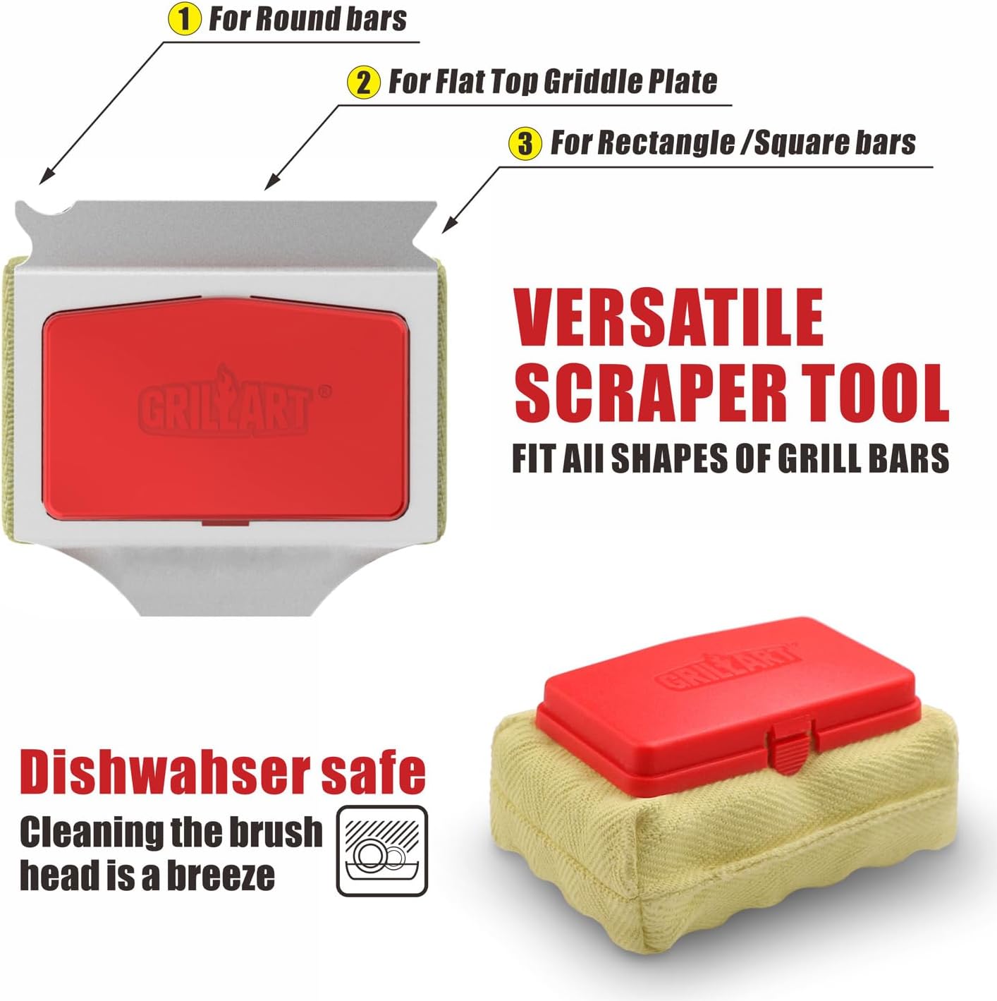 GRILLART Grill Brush Bristle Free, Replaceable BBQ Cleaning Pad (No Handle), Safe Replacement Cleaning Pad/Head for Cast Iron/Stainless Steel Grates - Red