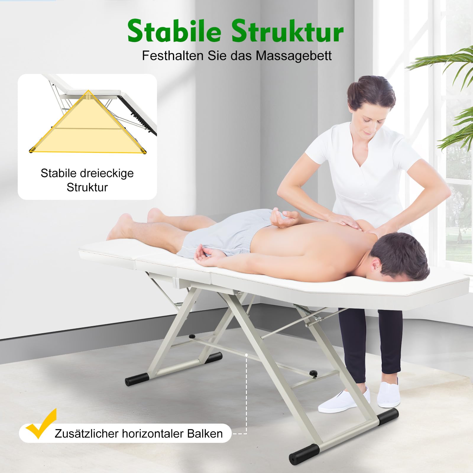 3 Zonen Klappbar Massageliege Tragbare Leicht SPA Salon Bett Kosmetikbett Massagetisch 3-Zonen Farbwahl Mobile Massagebett Kosmetikliege Beauty für Massage Pink (Weiß)