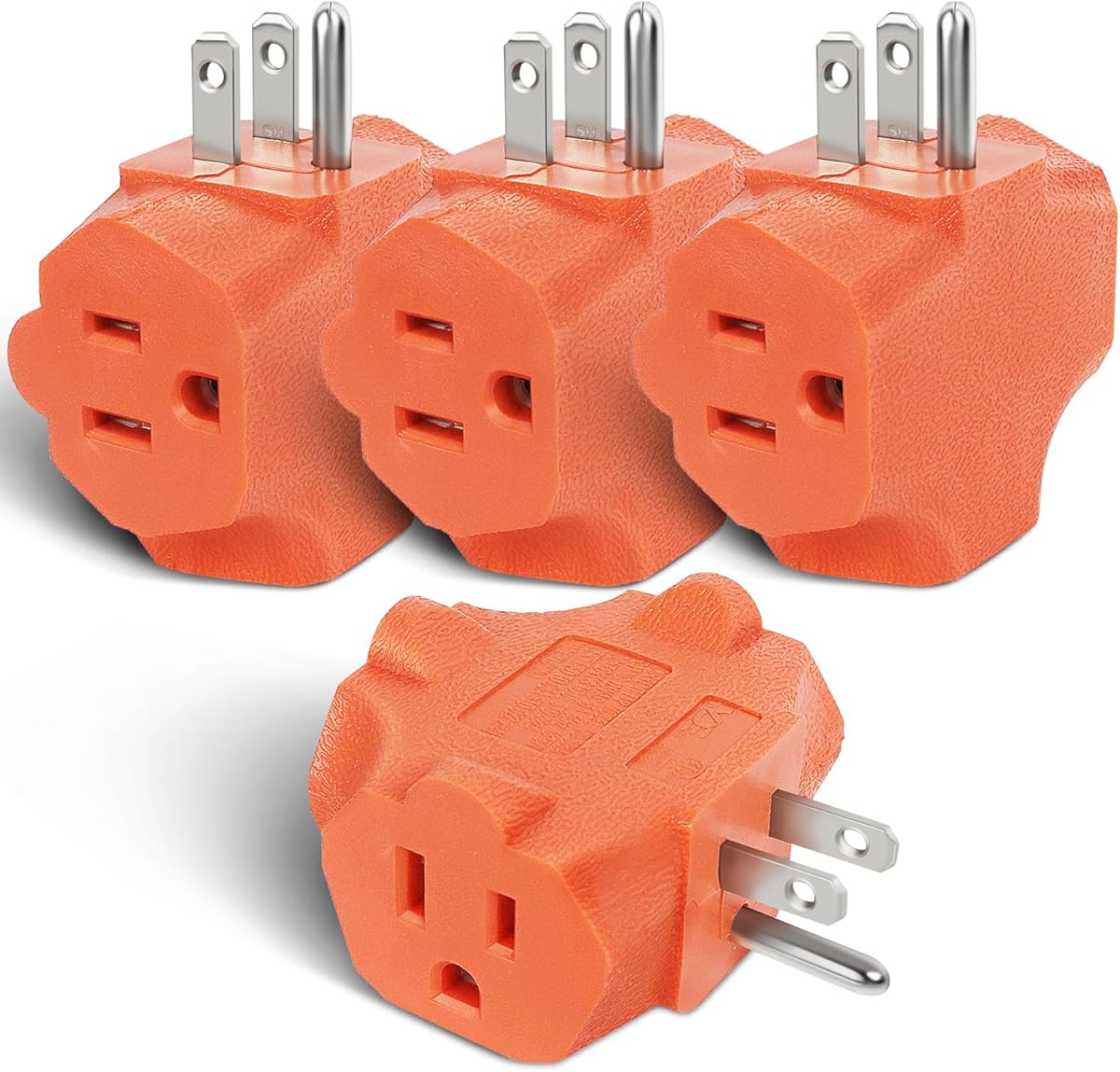 EXTRASTAR 3 Outlet Extender, Heavy Duty Grounded Wall Tab, T-Shaped Adapter Spaced, Electrical Multi-Outlet with 3 Prong, 3 Way Plug, ETL Listed Power Splitter for Home Office - Orange(4 Pack)