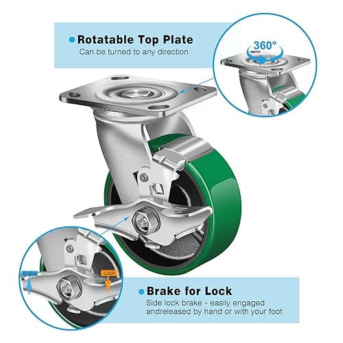 Miniatura 4 de Ruedas giratorias de 5 x 2 pulgadas, ruedas resistentes, rueda de poliuretano, capacidad de hasta 1000 libras. Uso para camión de plataforma,
