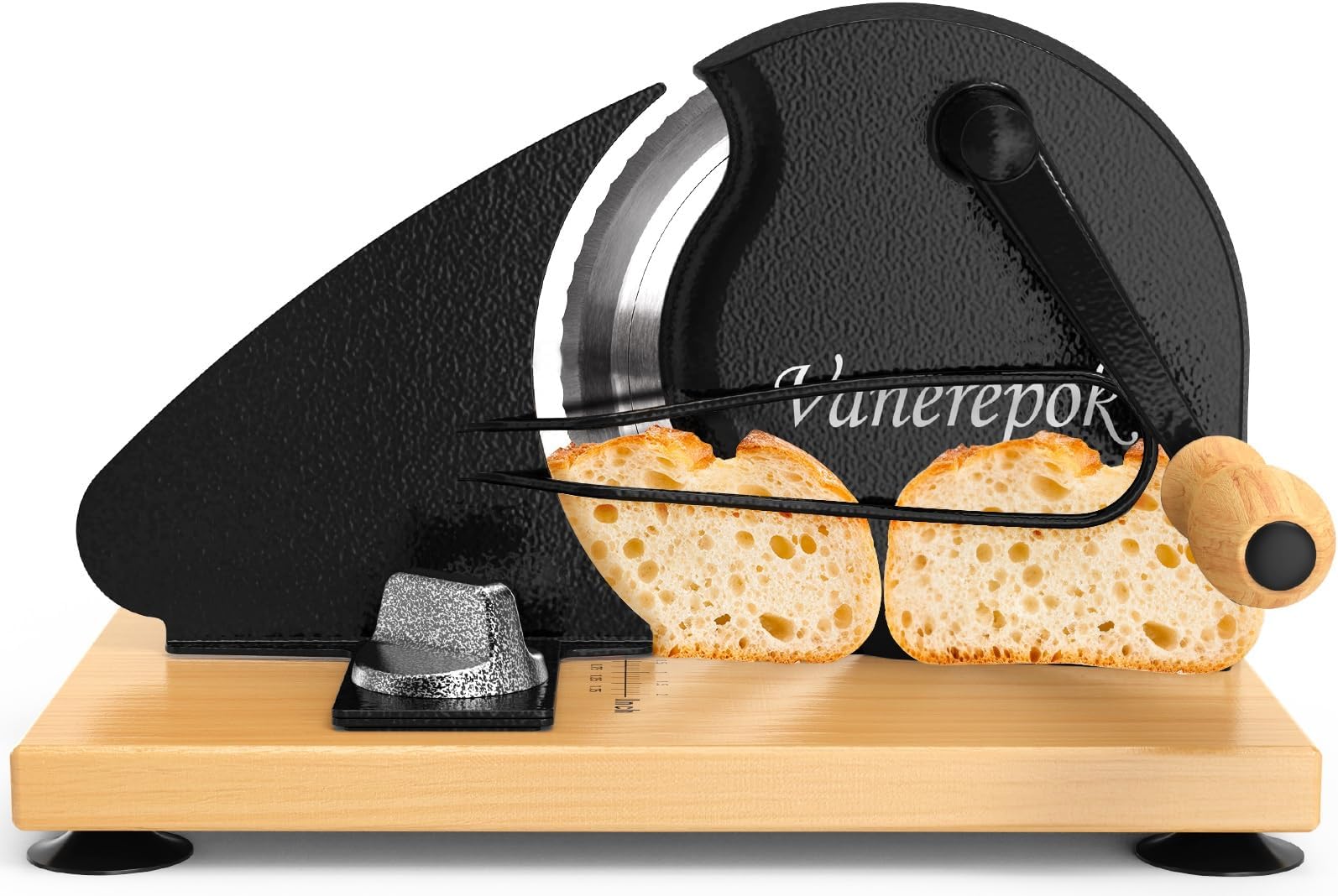 Upgrade Manual Bread Slicer for Homemade Sourdough Bread, Classic Hand Crank Home Bread Slicer With Scale Line and Steel Fence, Sharp Blade, Adjustable Width for Homemade & Commercial Use