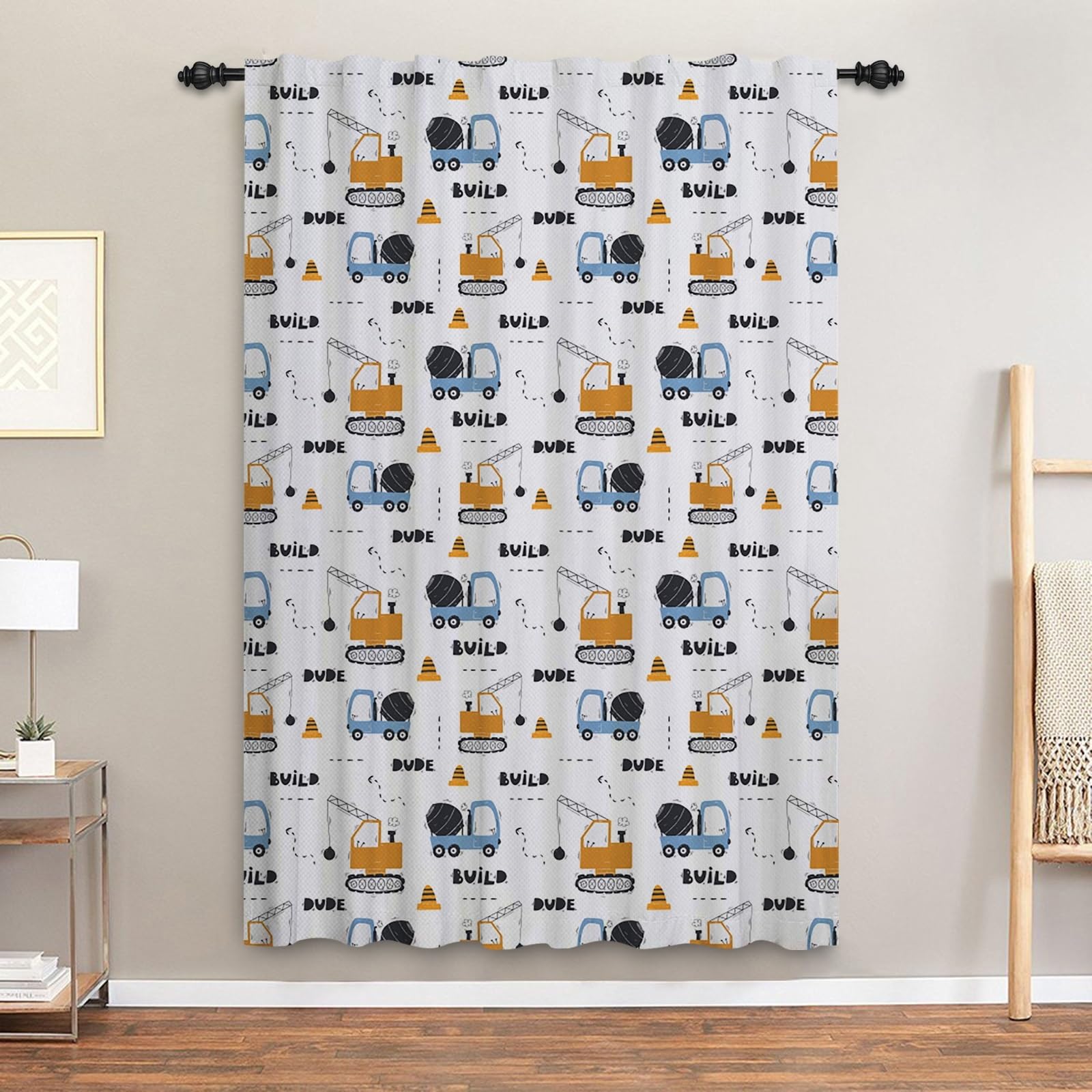 ggaimwf Curtains Nursery Boys Cartoon Build Dude Vehicles Truck Construction Pattern Window Treatments Door Kids Curtains for Bedroom Pencil Pleat Teens Playroom 117x183cm 1 Panel - Image 2