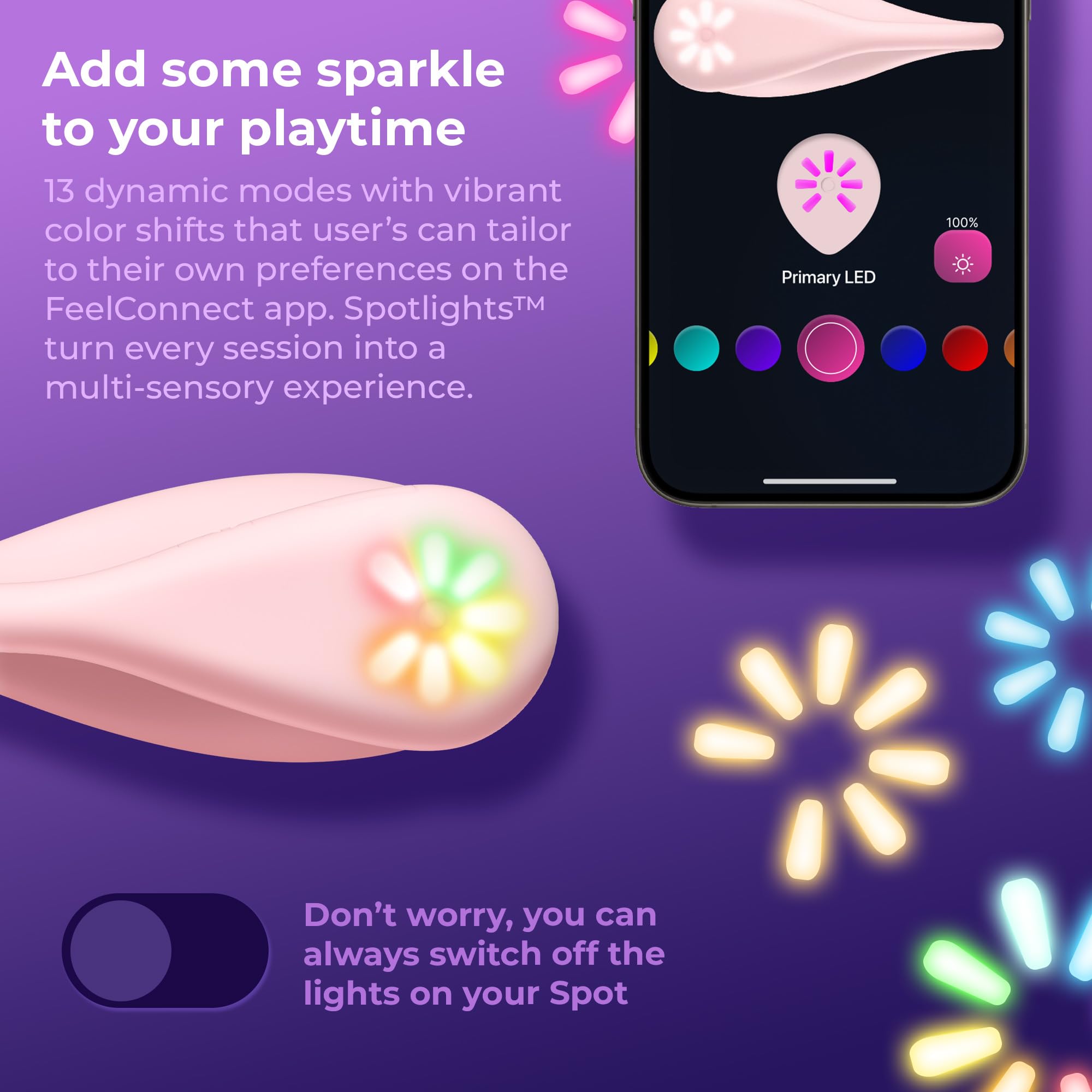 KIIROO Spot Vibrador Portátil con Conectividad Bluetooth y Luces LED Interactivas – Vibrador Recargable Compatible con App FeelConnect – Diseño Flexible y Compacto