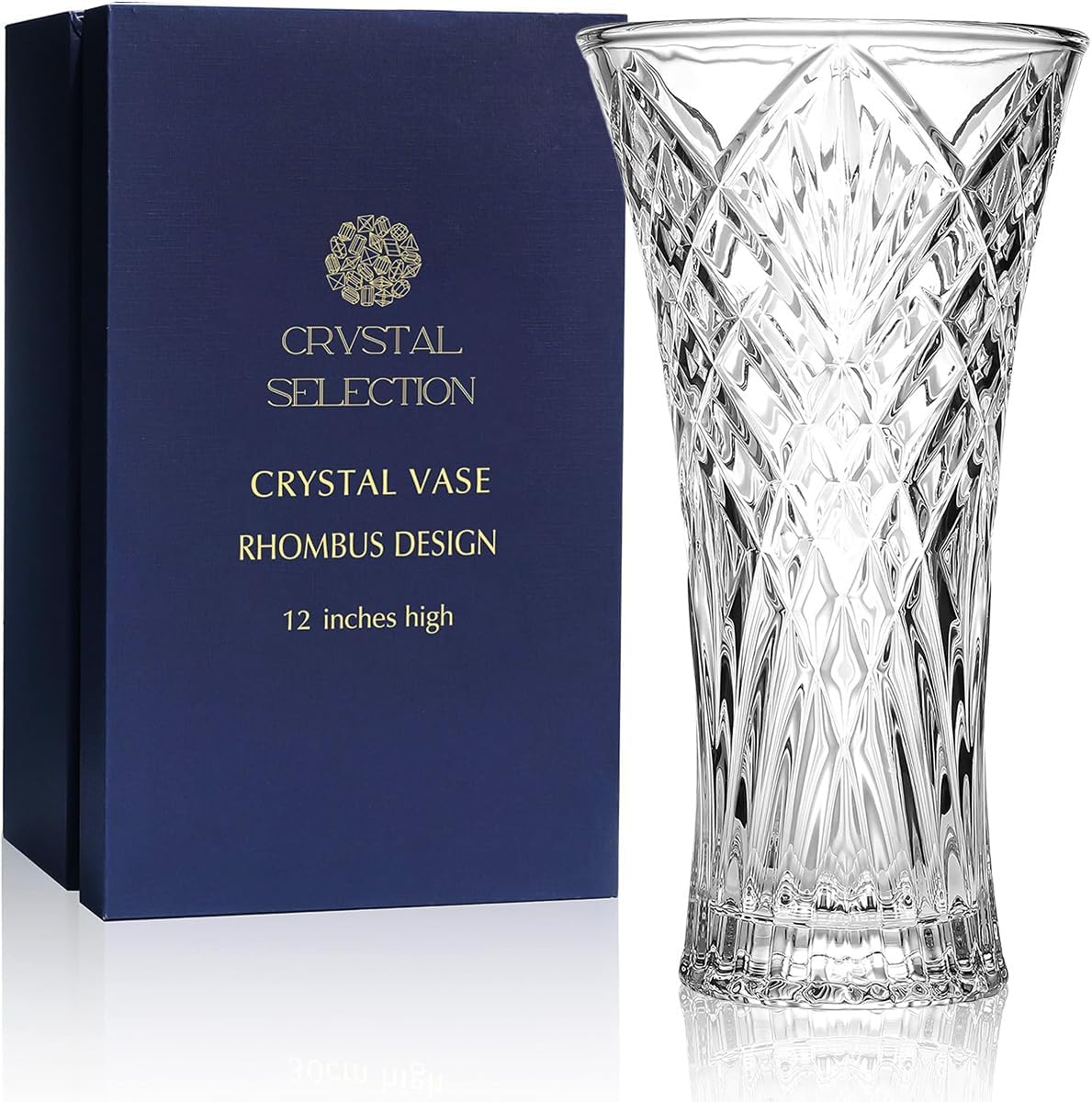 Crystal Vase 12-inch high, Rhombus Design, for Flowers & Decor. Lovely Nic...