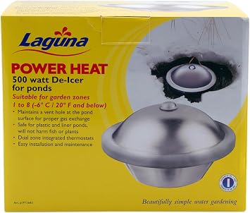 Laguna PowerHeat 500-Watt Pond Heater for Outdoor Ponds with Fish Thermostat-Controlled De-Icer, Safe for Plastic & Liner Ponds, Stainless Steel, 22 ft Cord