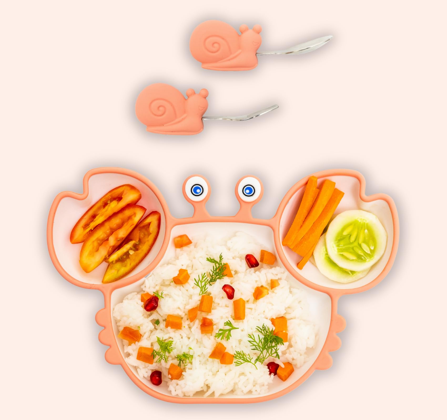 Crab Silicone Suction Plates for Baby & Toddlers with Feeding Spoon and Fork Set | Microwave & Refrigeration Safe | Non-Toxic Food Grade Silicone Set | Perfect Baby Gift Dinner Set | (Pink)-image-12