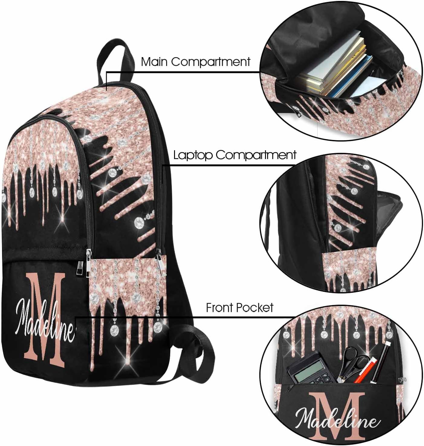MyPupSocks Personalized Casual Hiking Daypack Princess Name Fashion Computer Work Bag