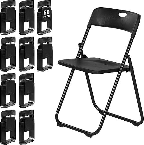 Miniatura 13 de Paquete de 10 sillas plegables de plástico negro, silla plegable ligera con capacidad de 350 libras, marco de metal fácil de plegar y almacenar,