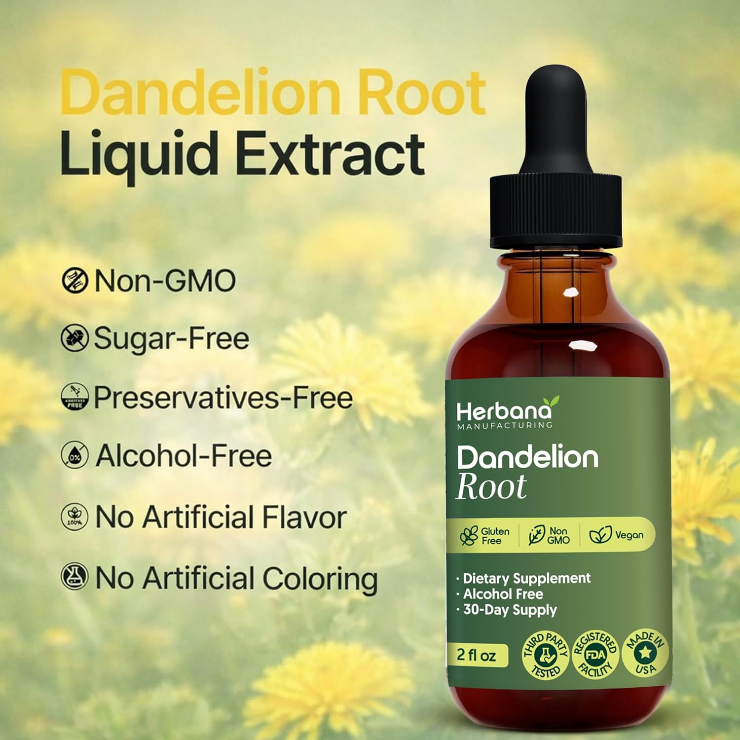 HERBANA MANUFACTURING Dandelion Root Liquid Extract 4 fl oz - Organic Taraxacum officinale Herbal Supplement - Alcohol-Free Drops for Daily Wellness Support - Family Size - 60-Day Supply - Image 4