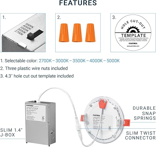 Miniatura 4 de Parmida LED Technologies Paquete de 16 luces de techo empotrables LED ultrafinas de 4 pulgadas regulables 5CCT con caja de conexiones, 5 colores