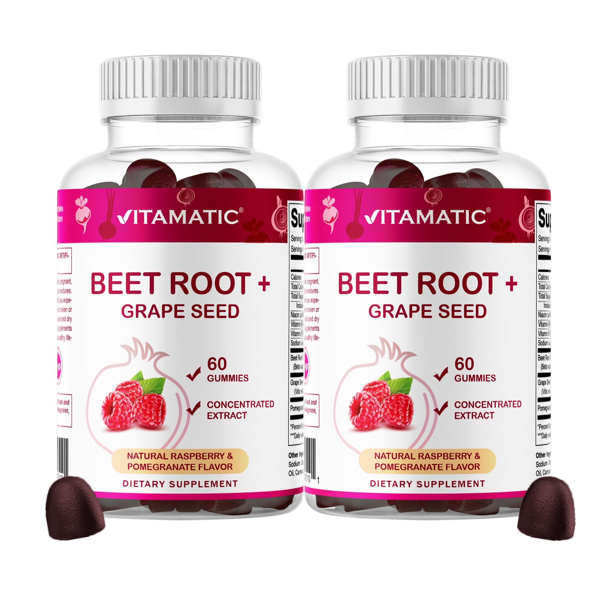 Vitamatic Beet Root Gummies with B6, B12, Grape Seed, Pomegranate