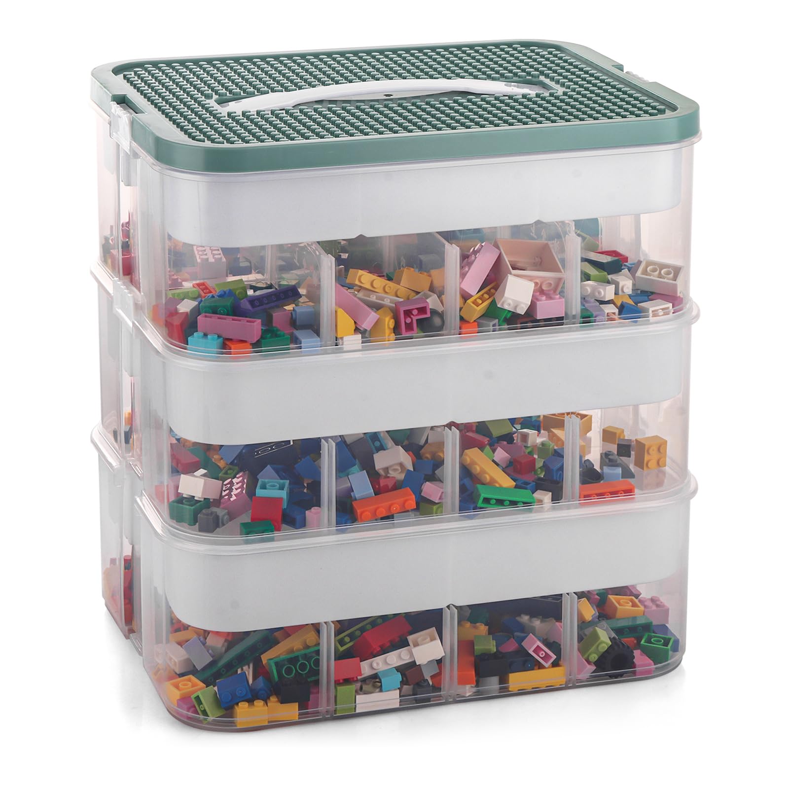 AKOLAFE Lego Storage Box Plastic Storage Boxes with Lids 3 Layers Stackable Toys Organizer Lego Case Container with Baseplate for Building Blocks Bricks Puzzle Board Organizer Accessories