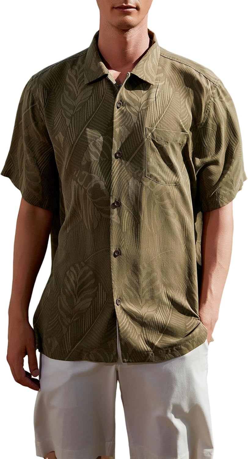 Men's Silk Shirts Short Sleeve Button Down Casual Tropical Holiday Hawaiian Shirts