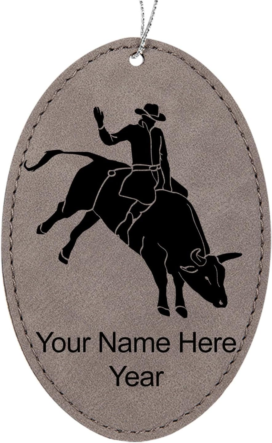 LaserGram Personalized Christmas Ornament, Bull Rider Cowboy, Faux Leather, Custom Laser Engraved Gift Idea (Oval Shape, Rustic)