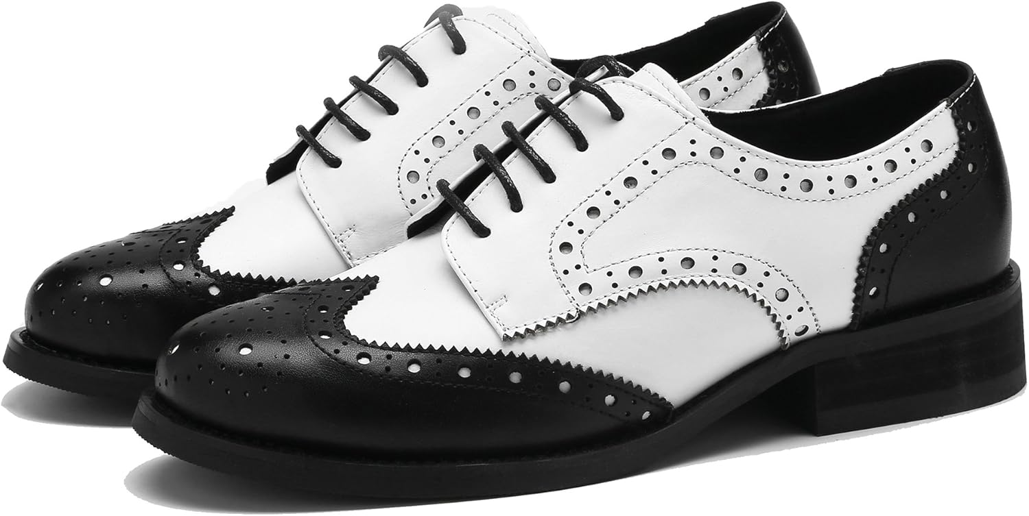 U-lite Women's Perforated Lace-up Wingtip Multicolor Leather Flat Oxfords Vintage Oxford Shoes - Image 3