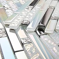 Vista 11 de Azulejo de mosaico de vidrio para salpicadero negro y gris de 12 x 12 pulgadas para salpicadero de cocina, baño y ducha