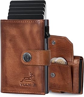 POP-UP Kartenetui mit Münzfach aus Echtleder für Herren & Damen | 12 Karten | RFID Schutz | Geldbörse VO45P (Antique Brown, Großes Münzfach)