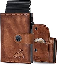 Fa.Volmer Pop-up Card Case with Coin Compartment Made of Genuine Leather for Men and Women, 12 Cards, RFID Protection, Wallet VO45P (Antique Brown, Large Coin Compartment), Antique Brown, Large coin