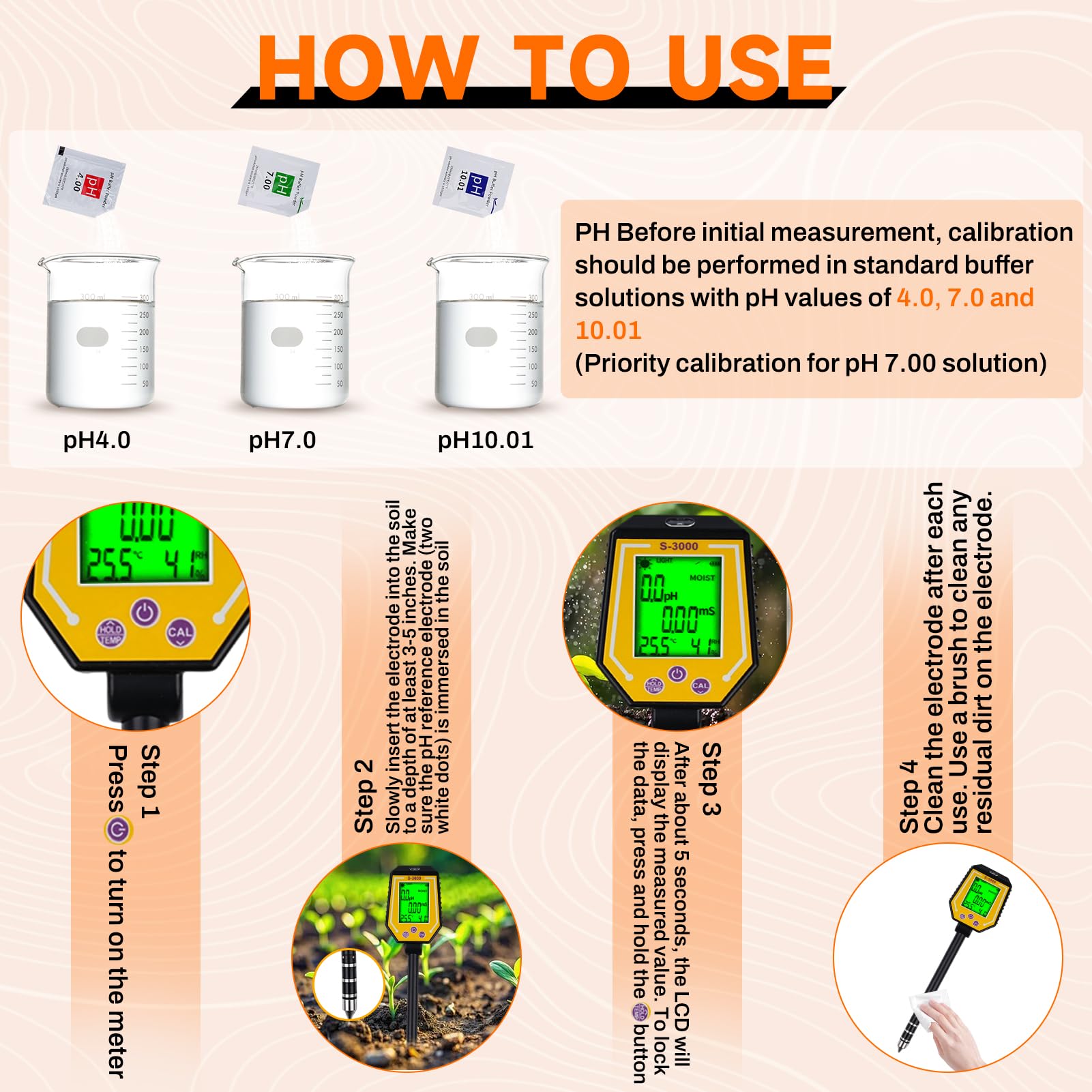 6 en 1 Medidor ph Tierra Medidor Humedad Plantas ph Suelo Medidor de ph Tierra Medidor de Suelo Fotometría Solar/PH/EC/Temperatura/Humedad del Suelo/Humedad del Aire con Pantalla LCD.