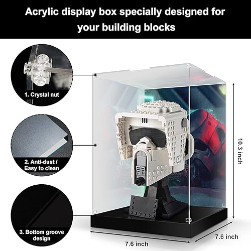 Miniatura 2 de Vaodest Caja de exhibición de acrílico para Lego Scout Trooper 75305, 0.118 in HD a prueba de polvo transparente caja de exhibición para casco Lego