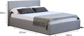 Home Treats Grey Ottoman Storage Bed Side Lift Up Frame With Deluxe Sprung or Foam Mattress (Double, Luxury Memory Foam Mattress)