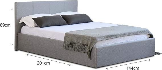 Home Treats Grey Ottoman Storage Bed Side Lift Up Frame With Deluxe Sprung or Foam Mattress (Double, Luxury Memory Foam Mattress)