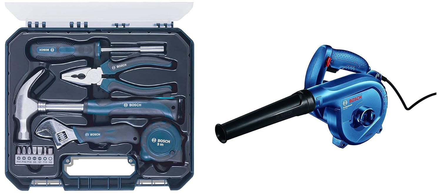 Bosch Hand Tool Kit (Blue, 12 Pieces) & GBL 620Watt Air Blower (Blue