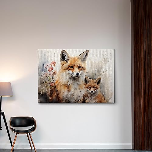 Miniatura 3 de Fox Mother Cub Print, In The Style Of Stencil,Based, Kids Wall Art, Kids Wall Art Display, Mom And Baby Animal Art Print, Canvas Prints, Home Decor